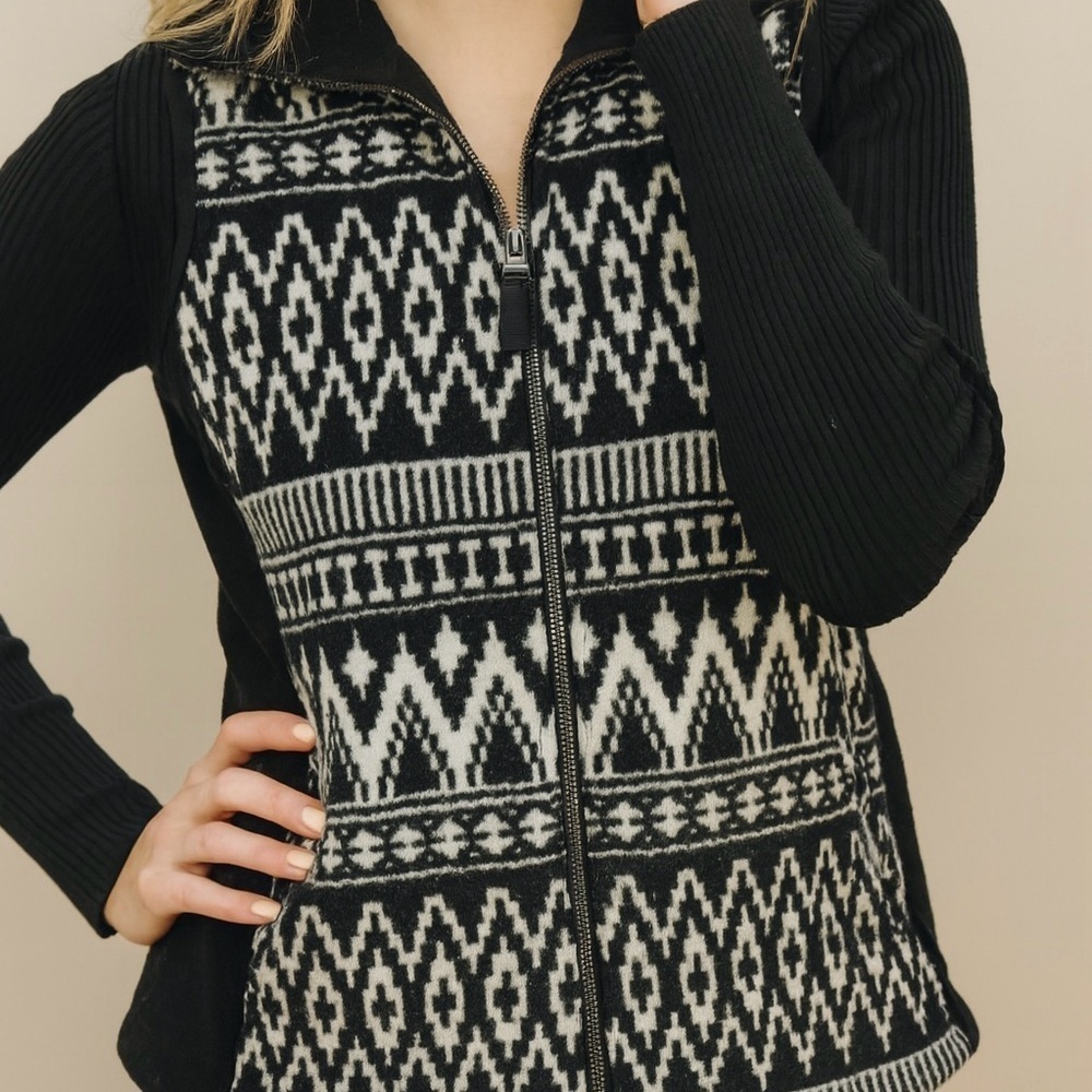 Chaps Ralph Lauren Fleece Vest Womenβs Petite XSP Black White Zip